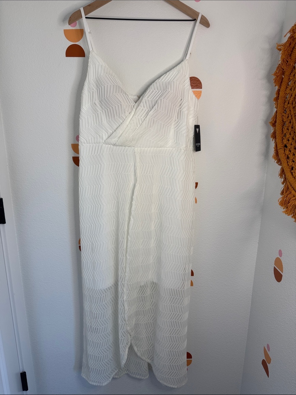 Guess White Midi Dress with V-Neck and Thin Straps NWT N0250
